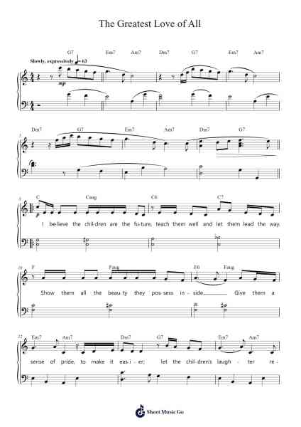 The Greatest Love of All Sheet Music by Whitney Houston-Arr.Paydice