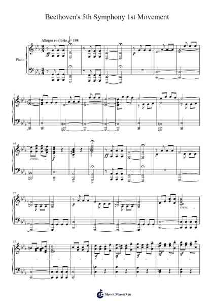 Symphony No. 5 in C Minor, Op. 67: I. Allegro con brio Sheet Music by Ludwig van Beethoven-Arr.Caescott