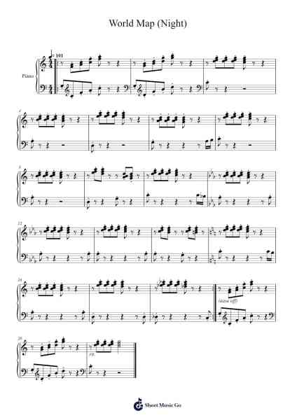 World Map (Night) - Wario Land 3 (Piano) Sheet Music by Kozue Ishikawa-Arr.Charwen