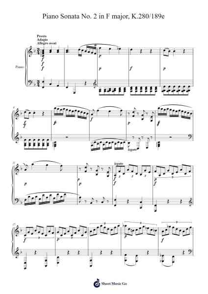 Piano Sonata No. 2 in F Major, K. 280/189e Sheet Music by Wolfgang Amadeus Mozart-Arr.Fagee