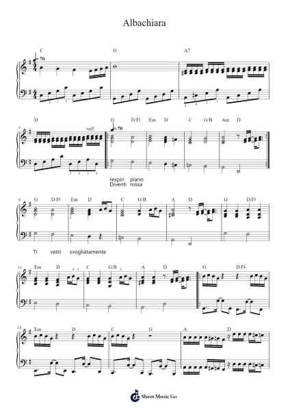 Albachiara Sheet Music by Vasco Rossi-Arr.Make
