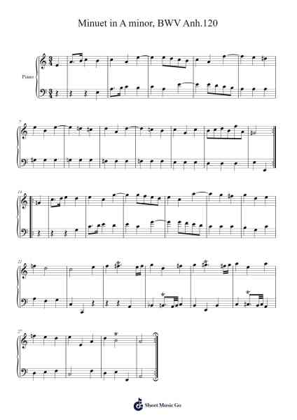 Minuet in A Minor, BWV Anh. 120 Sheet Music by Johann Sebastian Bach-Arr.Fasthue