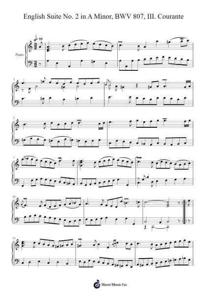 English Suite No. 2 in A Minor, BWV 807, III. Courante Sheet Music by Johann Sebastian Bach-Arr.Mewood Teries
