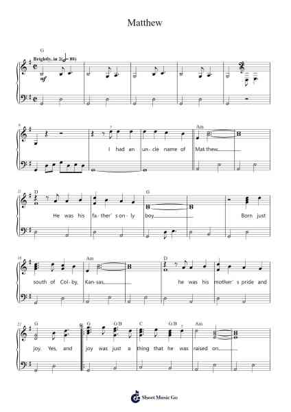 Matthew Sheet Music by John Denver-Arr.Beckfey Earlnice