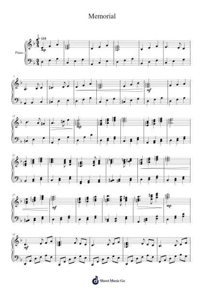 Memorial Sheet Music by Masao Aichi-Arr.Annnat Keclair