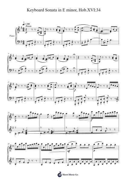 Keyboard Sonata in E Minor, Hob.XVI:34: I. Presto Sheet Music by Joseph Haydn-Arr.Tifville