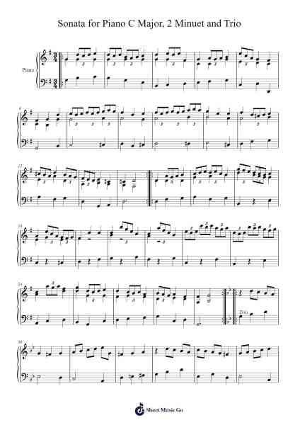 Sonata for Piano C Major. 2 Minuet and Trio Sheet Music by Charles Adams-Arr.Melra Consmer