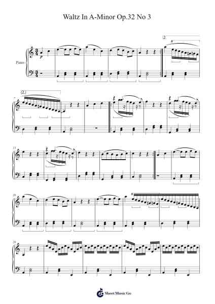 Waltz in A Minor, Op. 32 No. 3 Sheet Music by Sepag Ronmeo-Arr.Huttwer Sampland