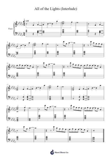 All of the Lights (Interlude) Sheet Music by Kanye West/Peter-Arr.Huxver Birdnee