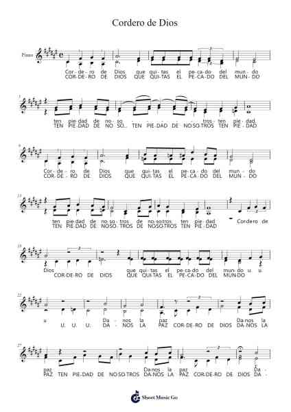 Cordero de Dios Sheet Music by -Arr.Keatsshua Beareade