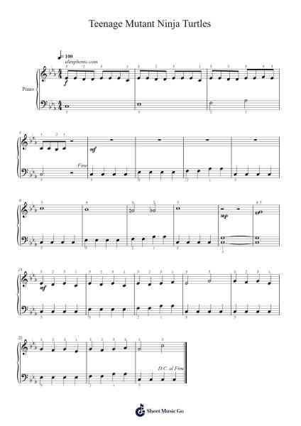 Teenage Mutant Ninja Turtles Sheet Music by Diego Elias-Arr.Mickmin