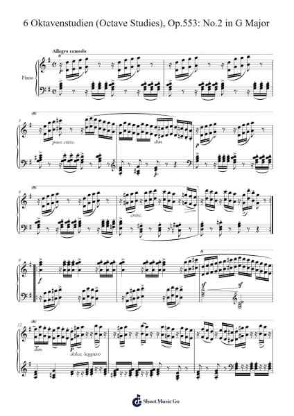 6 Oktavenstudien, Op.553: No.2 in G Major Sheet Music by Carl Czerny-Arr.Blycarr