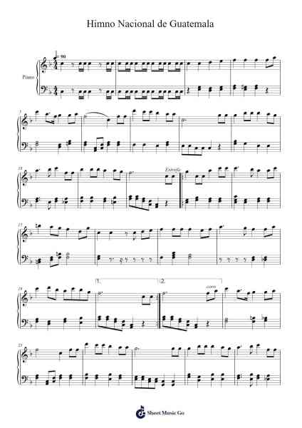 Himno Nacional de Guatemala Sheet Music by Jose Joaquín Palma/Rafael Alvarez Ovalle-Arr.Bunharine Coftroy