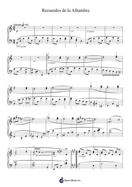 Recuerdos de la Alhambra Sheet Music by Francisco Tárrega-Arr.Louisron Whitemax
