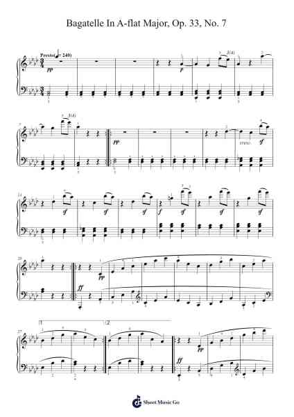 Bagatelle in A-flat Major, Op. 33, No. 7 Sheet Music by Ludwig van Beethoven-Arr.Oryet Zosoll
