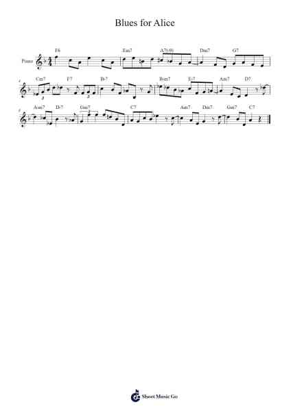 Blues for Alice Sheet Music by Charlie Parker-Arr.Diaben Shelwilde