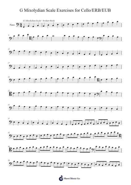 Scale Exercises - G Mixolydian - for cello/ERB/EUB Sheet Music by Lady Bass Music-Arr.Wavieve Katdy