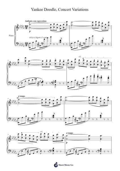Yankee Doodle, Concert Variations Sheet Music by Maurice Strakosch-Arr.Make