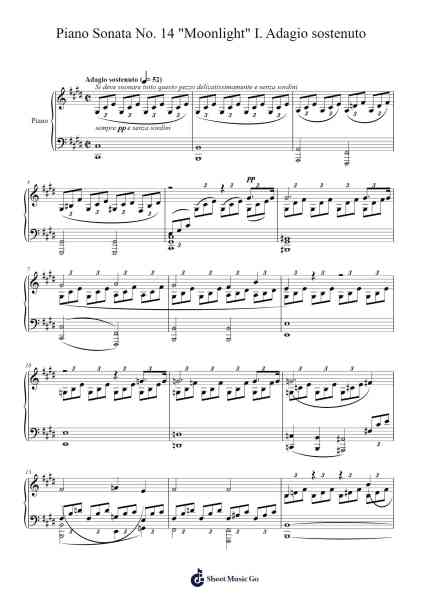 Piano Sonata No. 14 in C-Sharp Minor, Op. 27, No. 2 "Moonlight": I. Adagio sostenuto Sheet Music by Ludwig van Beethoven-Arr.Osrias Drewnia