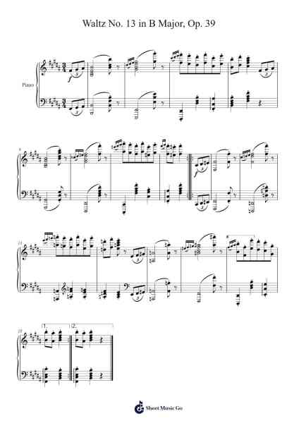 Waltz No. 13 in B Major, Op. 39 Sheet Music by Johannes Brahms-Arr.Crodre Kipqe