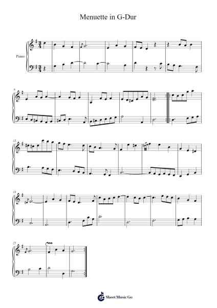Menuette in G-Dur Sheet Music by Théodore-Alexandre Coza-Arr.Gregrace Glennjob