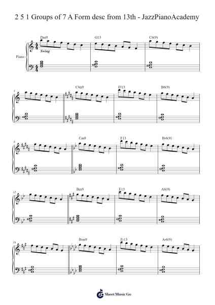 2 5 1 Groups of 7 A Form desc from 13th - JazzPianoAcademy Sheet Music by Virlouis-Arr.Gailma