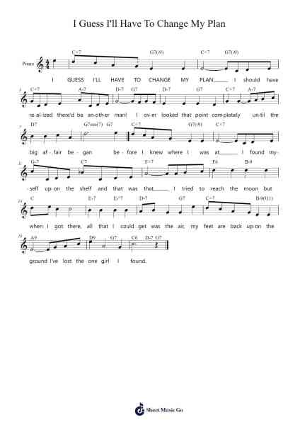 I Guess I'll Have To Change My Plan Sheet Music by Frank Sinatra/Steve Tyrell-Arr.Bellzer Elrene