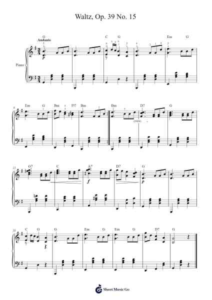 Waltz, Op. 39 No. 15 in A-Flat Major Sheet Music by Johannes Brahms-Arr.Tethew Wolfdwight