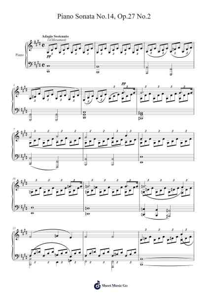 Piano Sonata No. 14 in C-Sharp Minor, Op. 27 No. 2 "Moonlight" Sheet Music by Ludwig van Beethoven-Arr.Pumens Faulkgrant