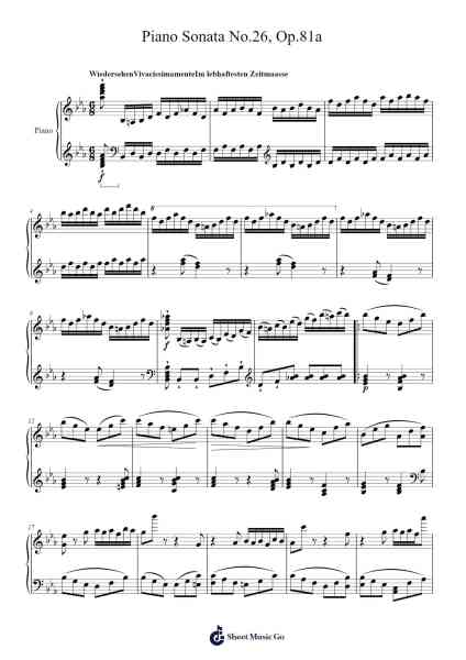 Piano Sonata No. 26 in E-flat Major, Op. 81a "Les Adieux" Sheet Music by Ludwig van Beethoven-Arr.Deirrine Sisibyl