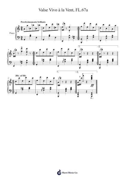 Valse Vivo à la Vent, FL.67a Sheet Music by Franz Liszt-Arr.Yetleif Clecott