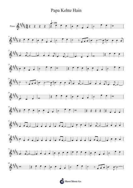 Papa Kehte Hain Sheet Music by Qayamat Se Qayamat Tak-Arr.Thomfrank Springper