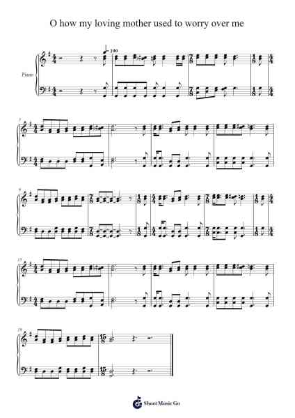 O how my loving mother used to worry over me Sheet Music by Curtis M. Johnson-Arr.Alkerr Wolfclife