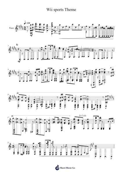 Wii sports Theme Sheet Music by Kazumi Totaka-Arr.Sukin