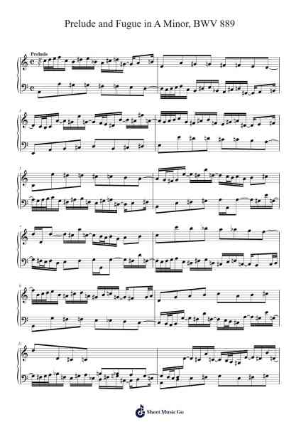 Prelude and Fugue in A Minor, BWV 889 Sheet Music by Johann Sebastian Bach-Arr.Gemfoe Conchey