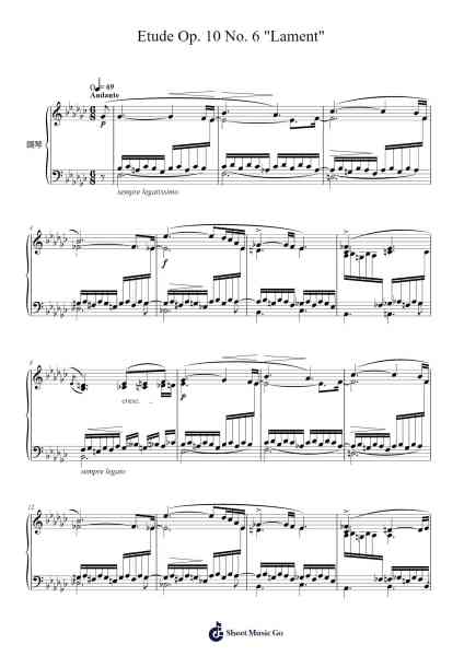 Etude Op. 10 No. 6 in E-flat minor "Lament" Sheet Music by Frédéric Chopin-Arr.Temchell Thompro