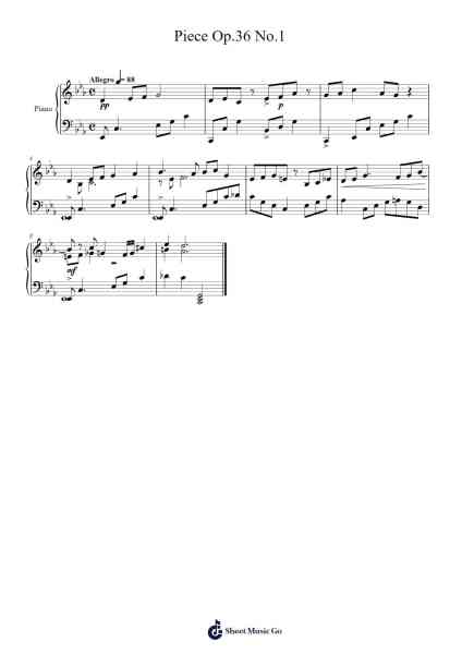 Piece Op.36 No.1 Sheet Music by Needel Deirmag-Arr.Brucefe Payjim