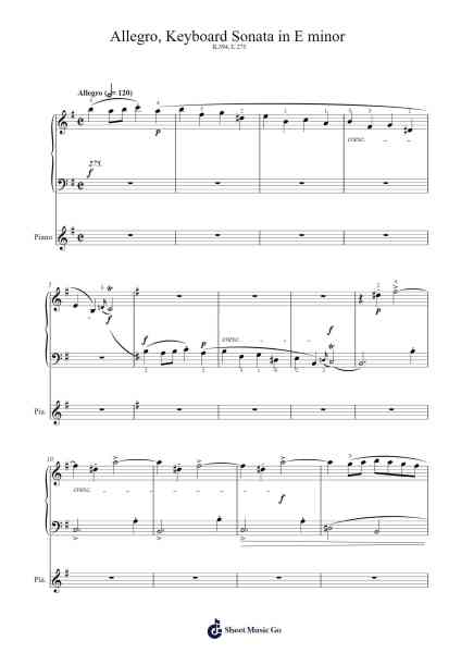 Keyboard Sonata in E Minor, K.394, L.275 Sheet Music by Domenico Scarlatti-Arr.Walshac