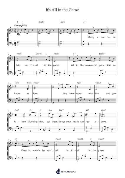 It's All in the Game Sheet Music by Tommy Edwards-Arr.Cookegil