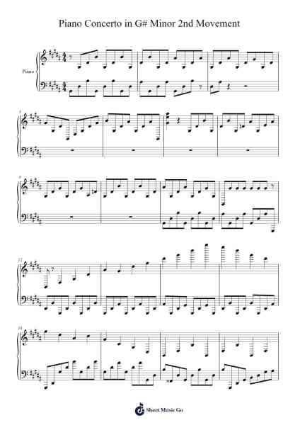 Piano Concerto in G# Minor for Piano Duo and Piano Solo, 2nd Movement Sheet Music by Billy Millena-Arr.Roymens
