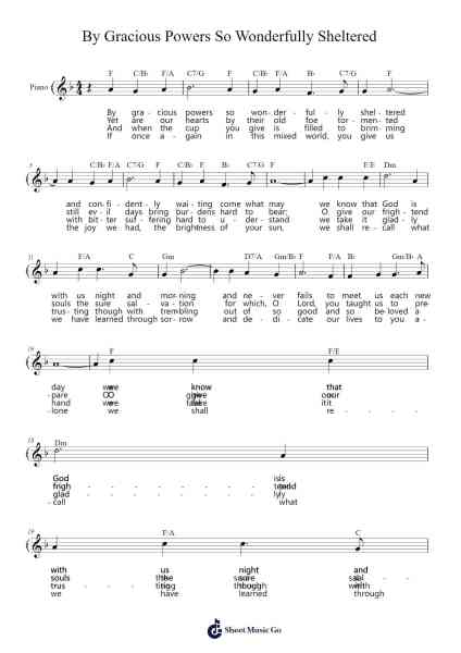 By Gracious Powers So Wonderfully Sheltered Sheet Music by Dietrich Bonhoeffer/Jean Sibelius-Arr.Junegia Wato