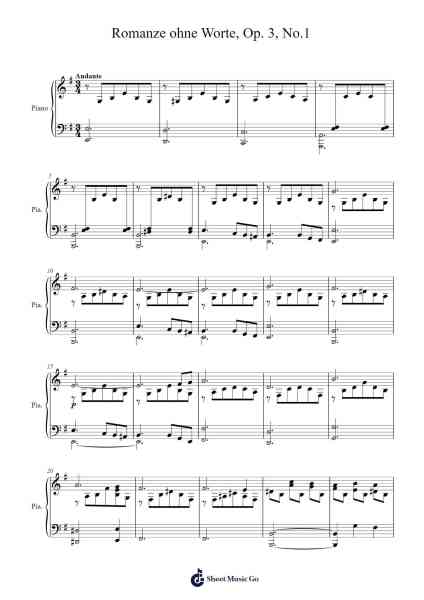 Romanze ohne Worte, Op. 3, No.1 Sheet Music by Carl Filtsch-Arr.Buron