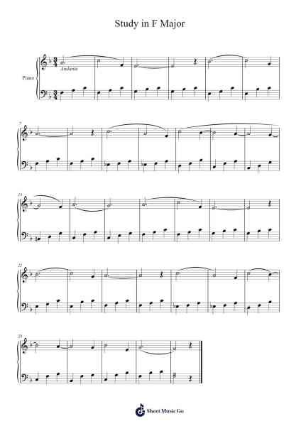 Study in F Major Sheet Music by Cornelius Gurlitt-Arr.Vogtyves
