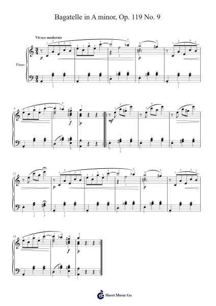 Bagatelle in A Minor, Op. 119, No. 9 Sheet Music by Ludwig van Beethoven-Arr.Longbohm