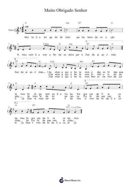 Muito Obrigado Senhor Sheet Music by Pe. José De Freitas Campos-Arr.Chrismay Penniah