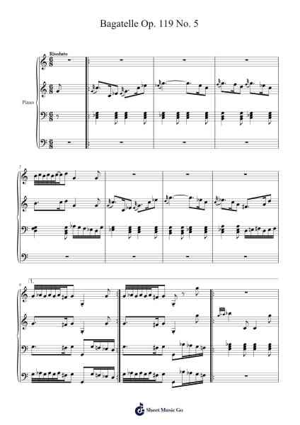 Bagatelle No. 5 in C Minor, Op. 119 Sheet Music by Ludwig van Beethoven-Arr.Charmie