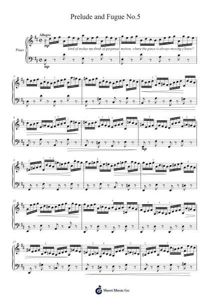 Prelude and Fugue No.5 樂譜由 Johann Sebastian Bach - 編曲 Narion