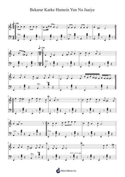 Bekarar Karke Hamein Yun Na Jaaiye Sheet Music by Hemant Kumar-Arr.Wattle