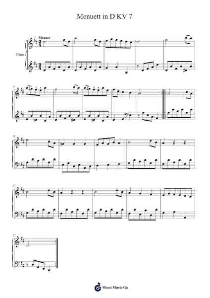 Menuett in D, KV 7 Sheet Music by Wolfgang Amadeus Mozart-Arr.Norgiles