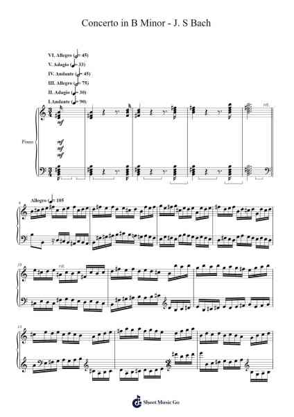 Concerto in B Minor - J. S Bach Sheet Music by Johann Sebastian Bach-Arr.Oisenwoolf